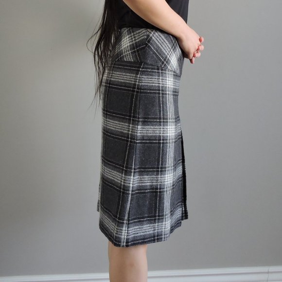 Jacob Gray Wool Plaid A-Line Skirt - Picture 5 of 10